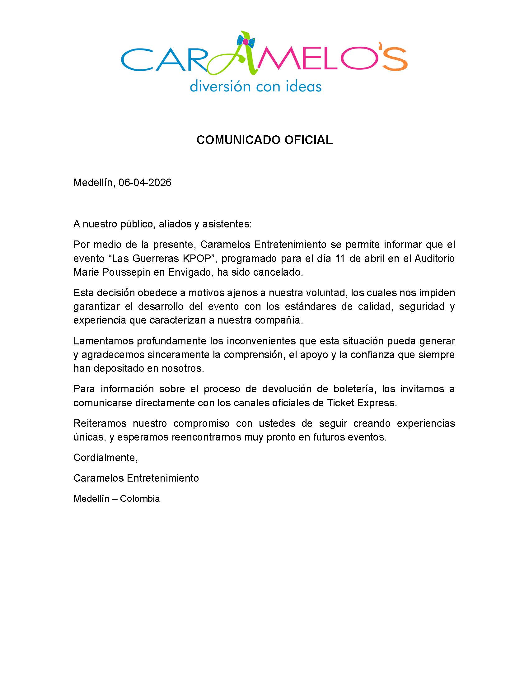 Comunicado Oficial Guerreras Kpop