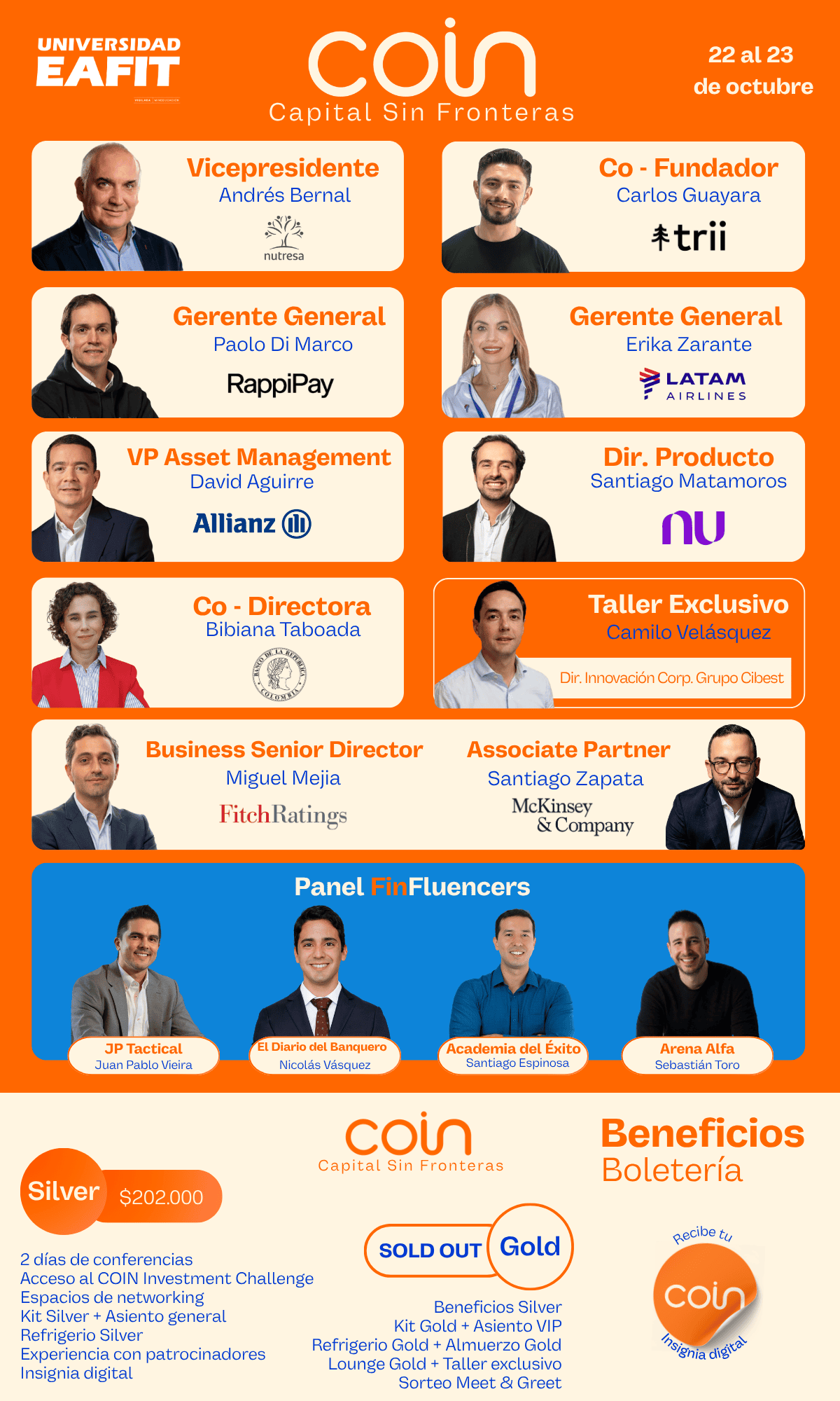 COIN 2026 - pieza principal Conferencistas del Congreso COIN 2026 y beneficios de la boletería Silver y Gold